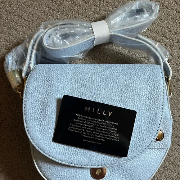 MILLY NEW Leather Astor Small Crossbody Bag in Light Blue/Gray - Picture 6 of 8